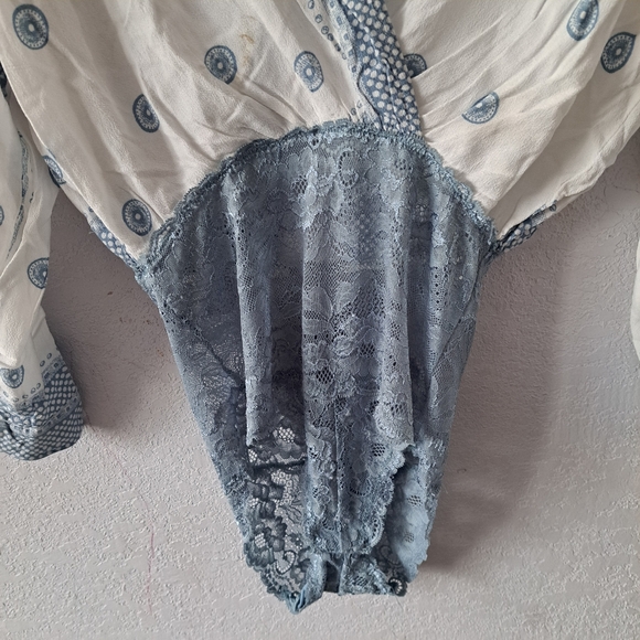 Free People Blue and White Lace Bodysuit - Picture 5 of 9
